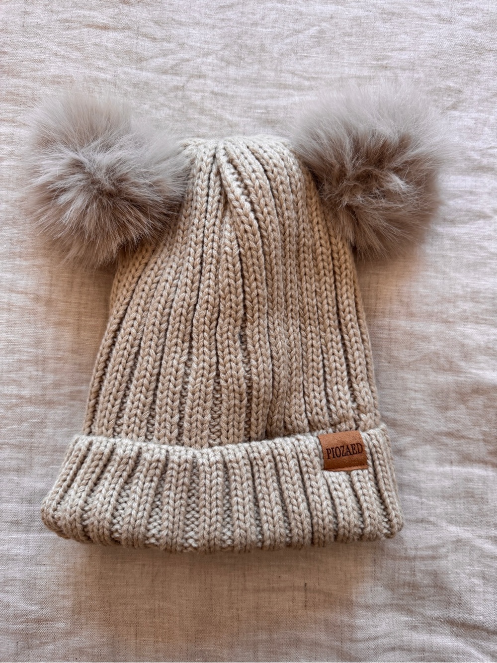 Super soft Double Pom Pom / Space Buns / Bears Ears Beanie Hat - Cream